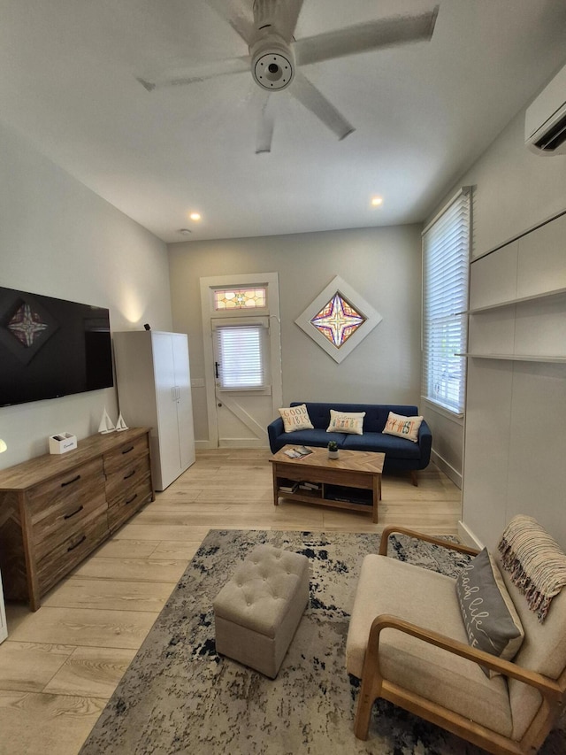 1220 Newton St Unit 1, Key West, FL 33040 - living area with a wall mounted AC, ceiling fan, healthy amount of natural light, light wood-style floors, and recessed lighting