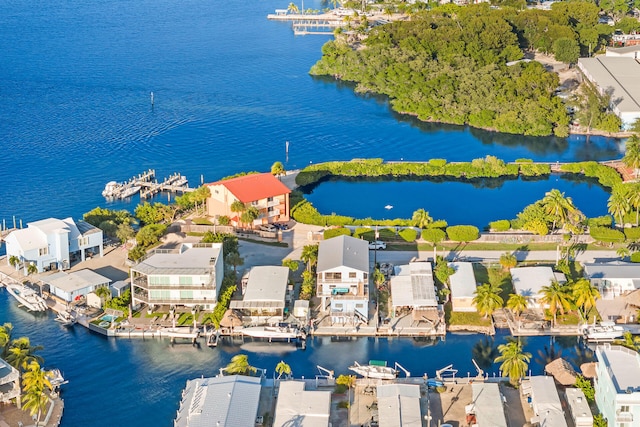 aerial view featuring a water view and a residential view