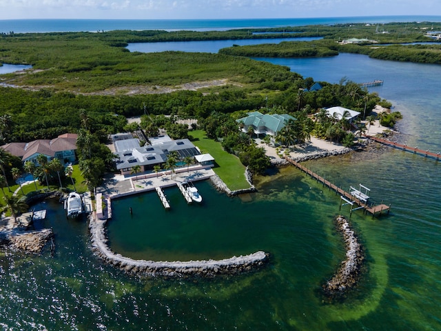aerial view with a water view