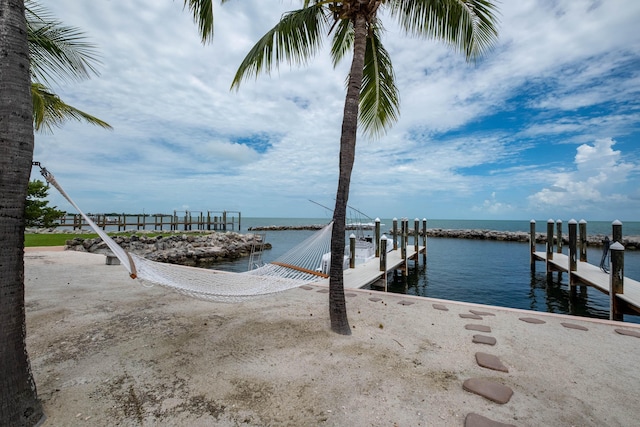 dock area featuring a water view