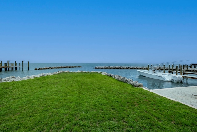 property view of water with a boat dock