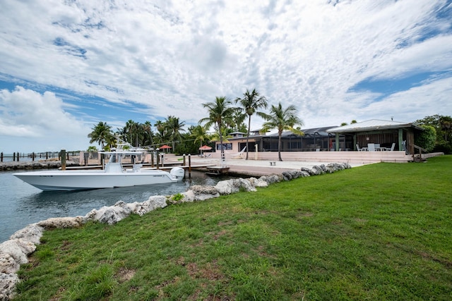 view of yard with a water view