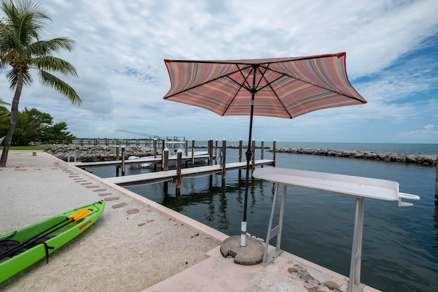 dock area featuring a water view
