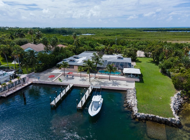 aerial view featuring a water view