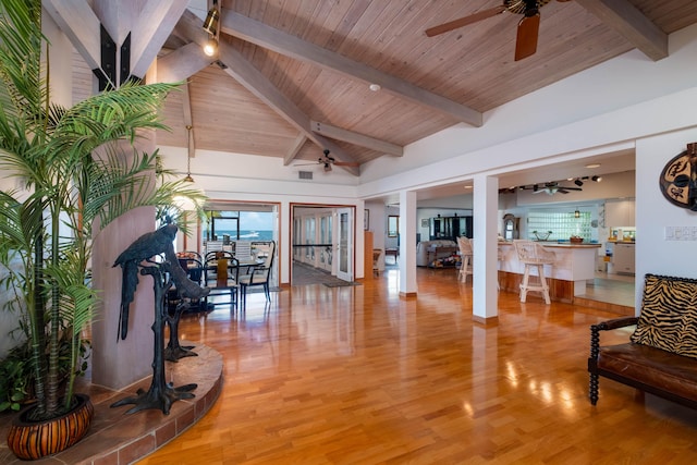 interior space with wood ceiling and light wood finished floors