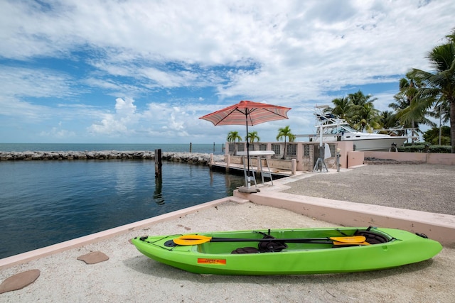 dock area with a water view