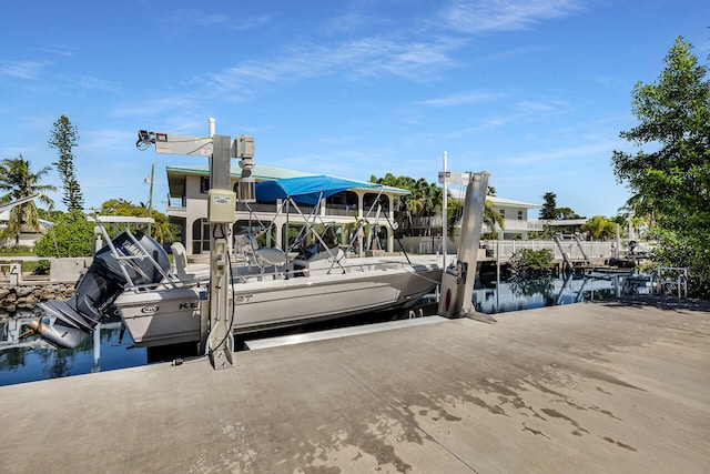 dock area with a water view