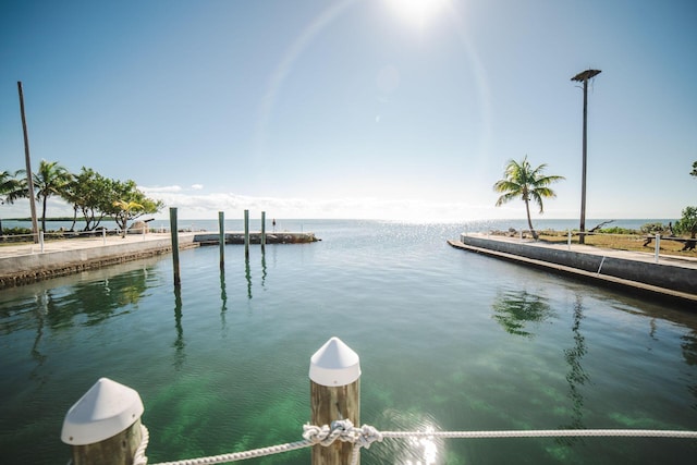 property view of water featuring a boat dock