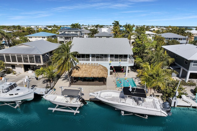 aerial view featuring a water view