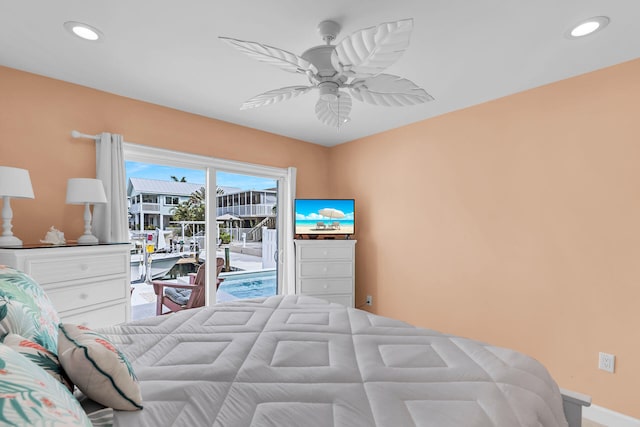 150 10th St, Key Colony, FL 33051 - bedroom with access to exterior, baseboards, a ceiling fan, and recessed lighting