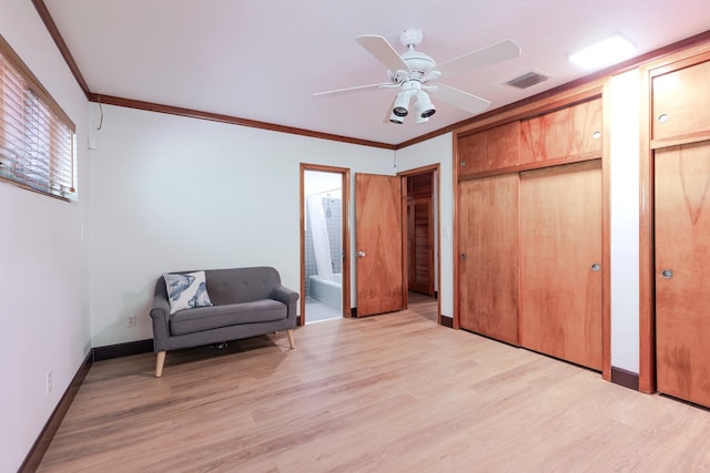 1110 Johnson St, Key West, FL 33040 - sitting room featuring light wood finished floors, a ceiling fan, baseboards, and ornamental molding