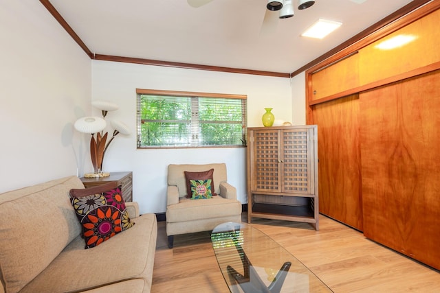 1110 Johnson St, Key West, FL 33040 - sitting room with crown molding, ceiling fan, and light wood-type flooring