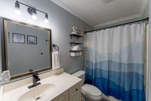 45 1st St, Big Coppitt, FL 33040 - full bathroom featuring toilet, ornamental molding, a shower with shower curtain, and vanity