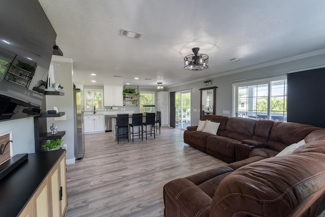 45 1st St, Big Coppitt, FL 33040 - living area with visible vents, plenty of natural light, light wood-style floors, and crown molding