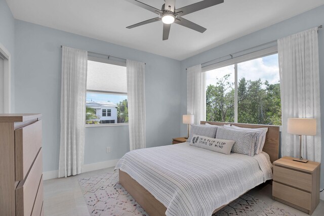 bedroom featuring ceiling fan