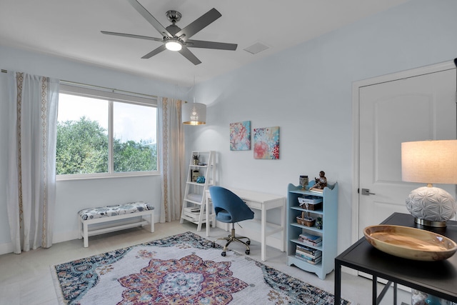 home office featuring ceiling fan