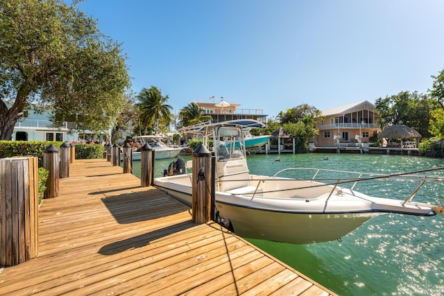 dock area with a water view