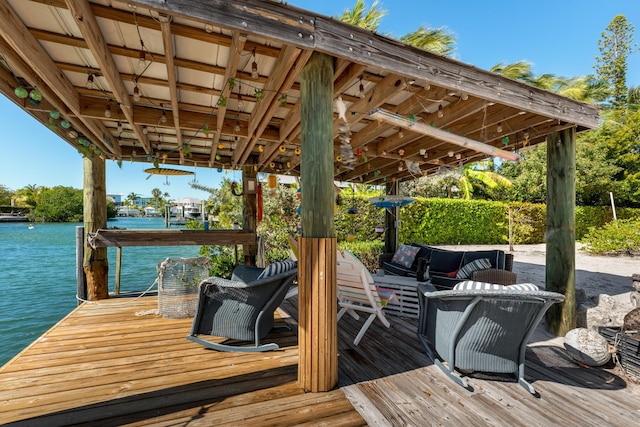 view of dock with a water view