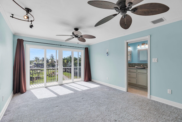 1514 Shaw Dr, Key Largo, FL 33037 - unfurnished room featuring light colored carpet, crown molding, and ceiling fan