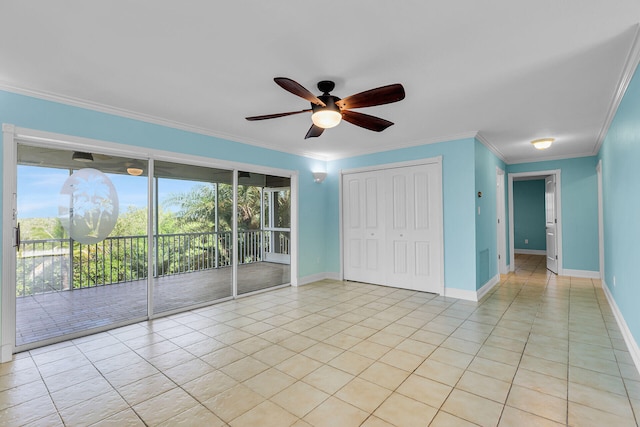 1514 Shaw Dr, Key Largo, FL 33037 - empty room featuring a ceiling fan, light tile patterned floors, and crown molding