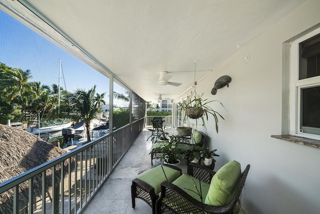 balcony with a ceiling fan