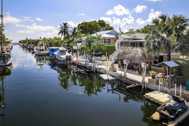 dock area featuring a water view and boat lift