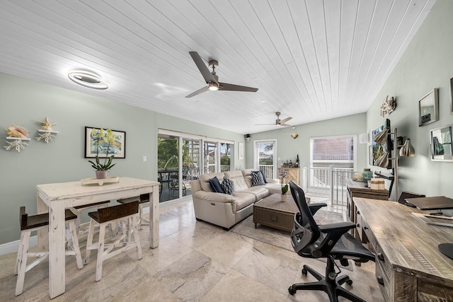 office area featuring wood ceiling