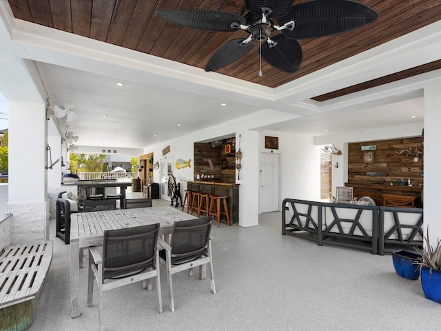 dining space with healthy amount of natural light, recessed lighting, and a ceiling fan