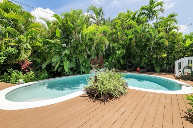 view of pool featuring a wooden deck