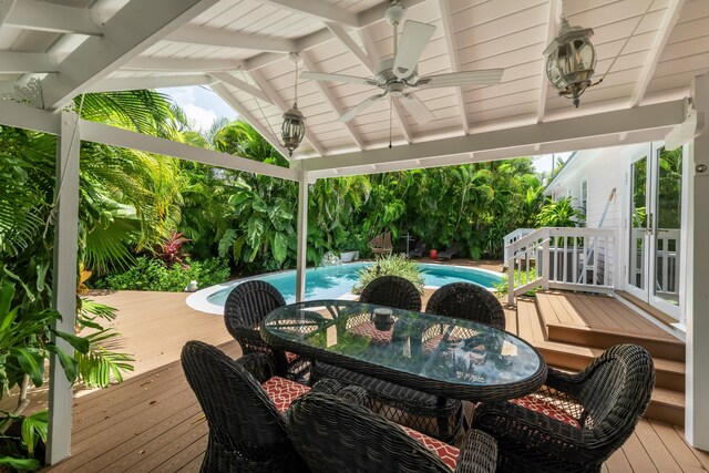 wooden deck with ceiling fan