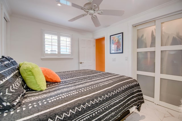 24 Cactus Dr, Big Coppitt, FL 33040 - bedroom with marble finish floor, crown molding, and ceiling fan