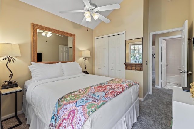 11 Kestral Way, Key West, FL 33040 - bedroom featuring lofted ceiling, dark carpet, a closet, and ceiling fan