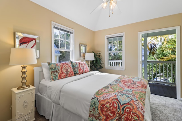11 Kestral Way, Key West, FL 33040 - bedroom with ceiling fan, lofted ceiling, carpet, and multiple windows