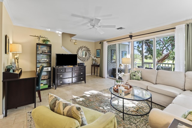 11 Kestral Way, Key West, FL 33040 - tiled living room with ornamental molding and ceiling fan