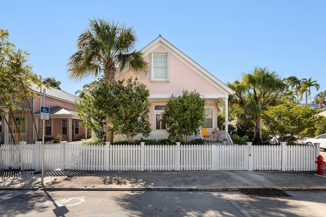 view of front of house with a gate and a fenced front yard