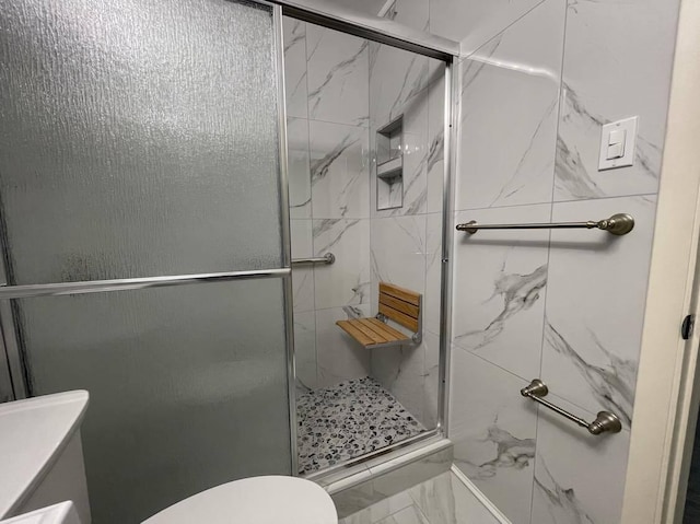 1608 Venetian Dr, Key West, FL 33040 - full bathroom with a marble finish shower, marble look tile flooring, and vanity