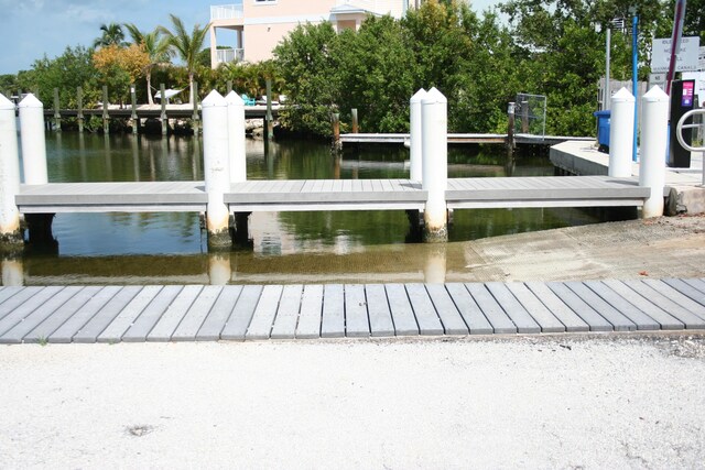 view of property's community featuring a water view and a dock