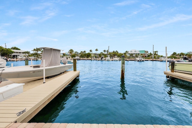 view of dock with a water view