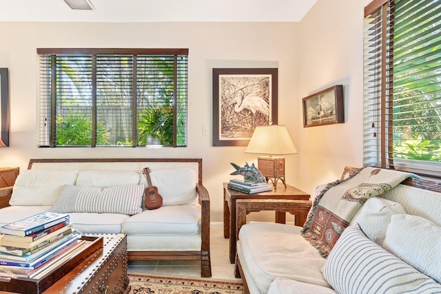 view of tiled living room