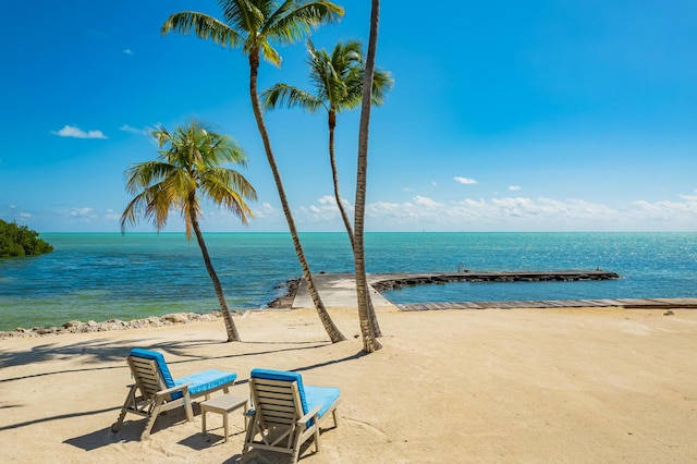 view of water feature with a beach view