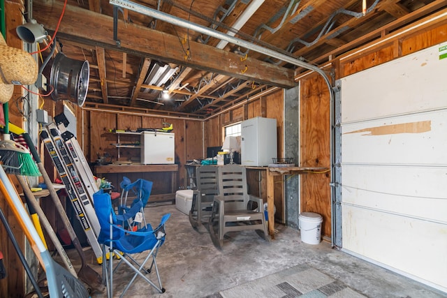 garage featuring refrigerator