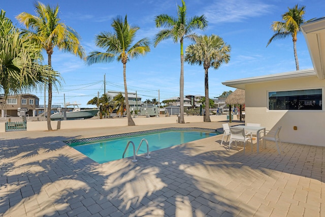 view of swimming pool featuring a patio