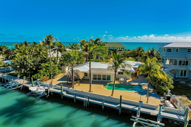 aerial view with a water view