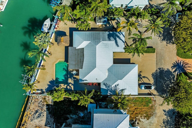 aerial view with a water view