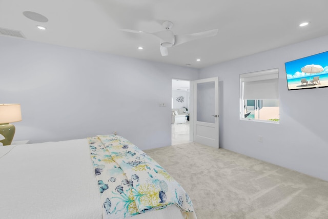 bedroom with carpet and ceiling fan