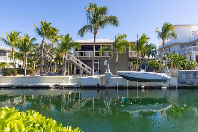 view of dock with a water view