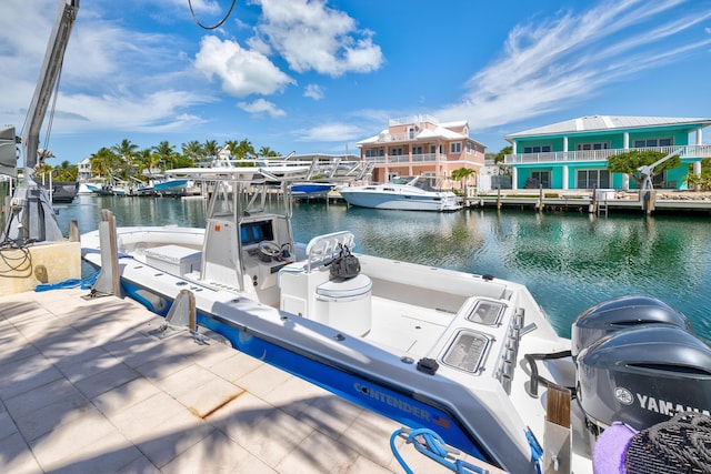 dock area with a water view