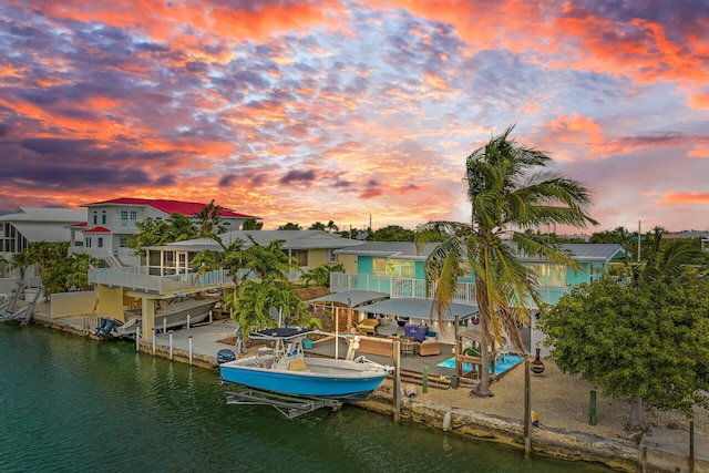 view of dock with a water view