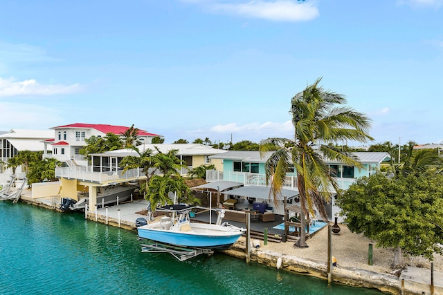 view of dock with a water view