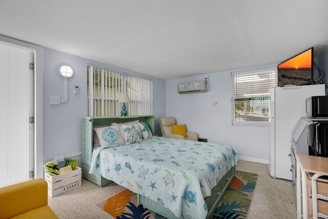 bedroom featuring white fridge